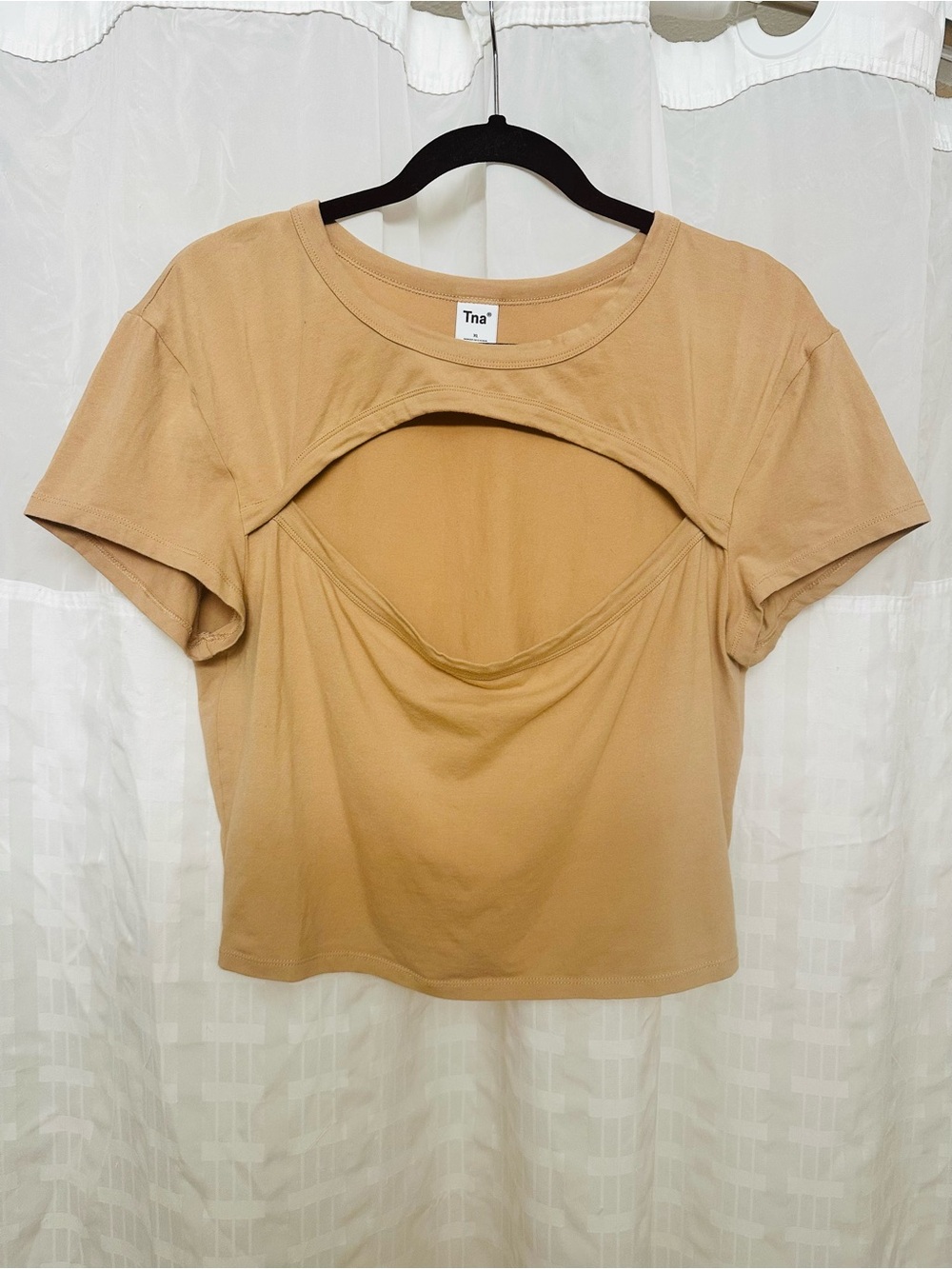 TNA Aritzia Costa Beige Cutout Crop Top XL - Picture 12 of 13